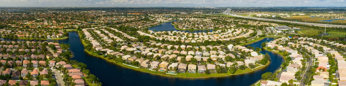 Aerial panorama residential neighborhood homes Pembroke Pines real estate