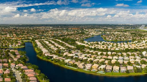 Aerial panorama residential neighborhood homes Pembroke Pines real estate