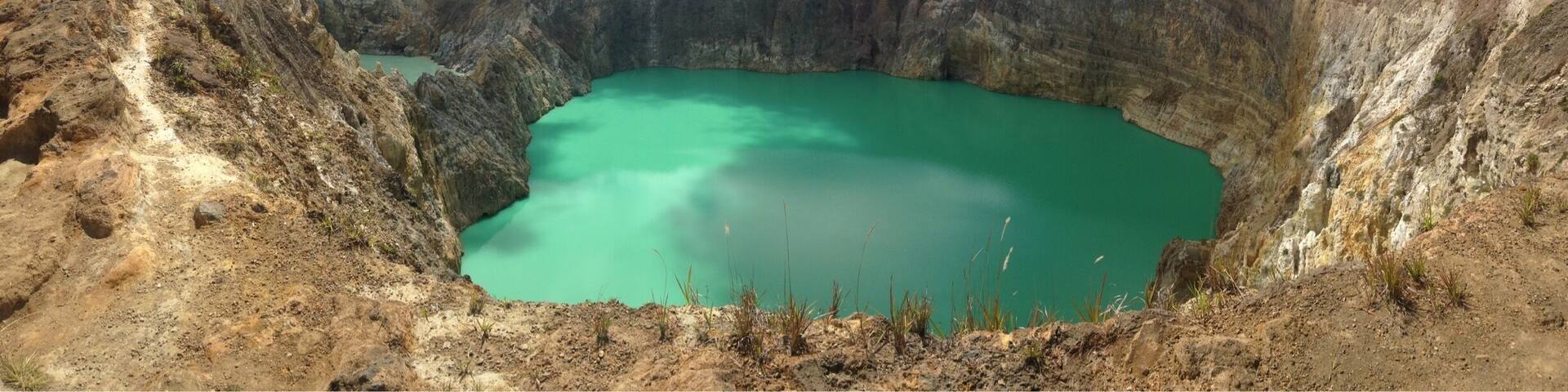 These crater lakes change colors - sometimes one is white, sometimes it's pink