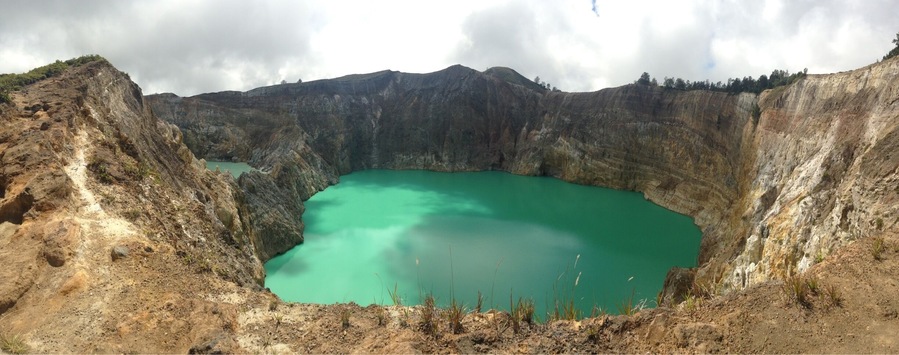 These crater lakes change colors - sometimes one is white, sometimes it's pink