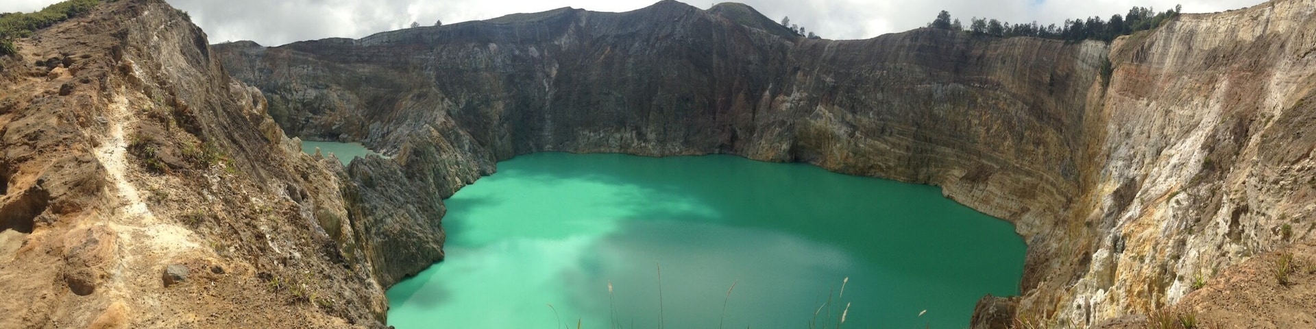 These crater lakes change colors - sometimes one is white, sometimes it's pink