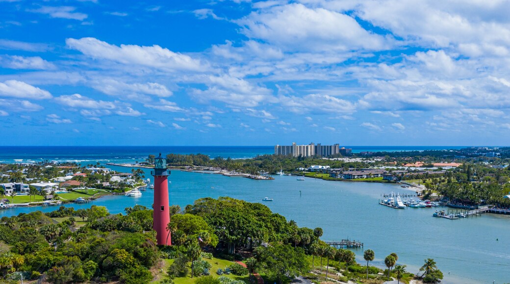 Aerial photograph from a drone shot above the Jupiter Island Lighthouse in Palm Beach County Florida