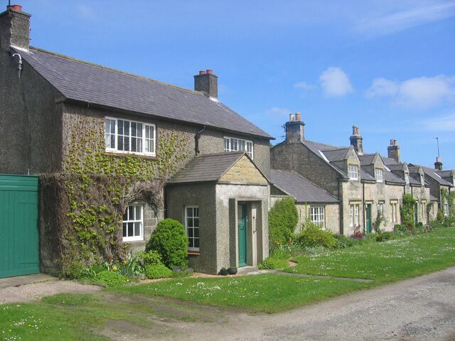 Rock, Northumberland. A group of old cottages near the chapel.