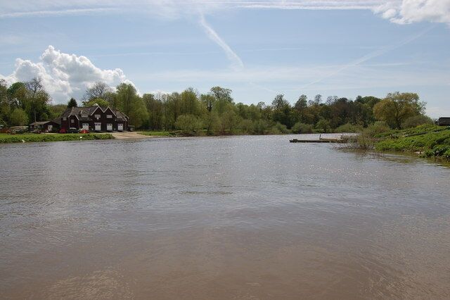 The River Severn at Lower Lode Looking downstream from the pontoon near the Lower Lode Inn.