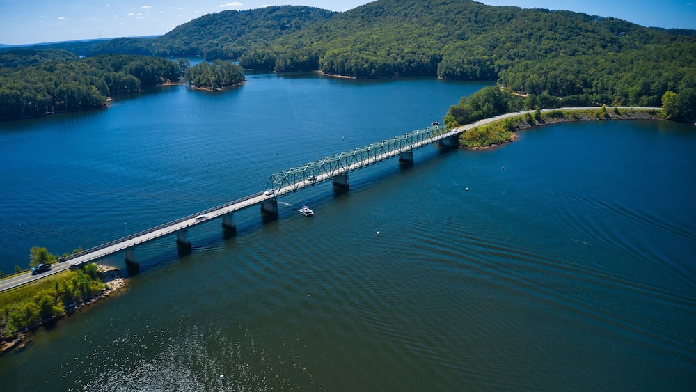 Aerial view of the old Bethany bridge on lake Allatoona on way to Red top mountain in Georgia