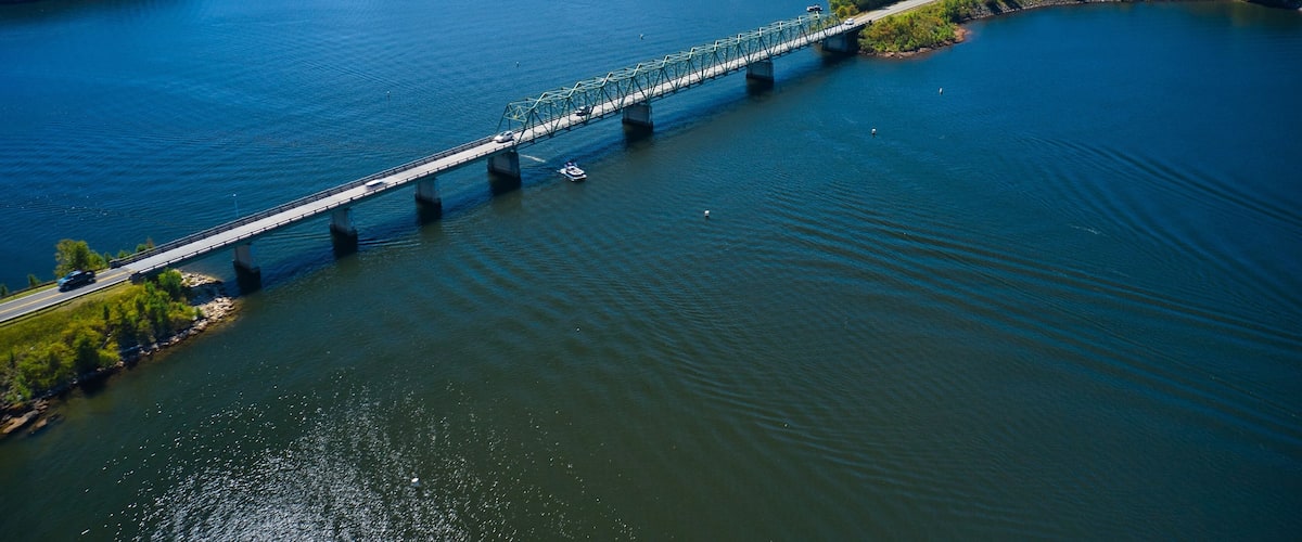 Aerial view of the old Bethany bridge on lake Allatoona on way to Red top mountain in Georgia