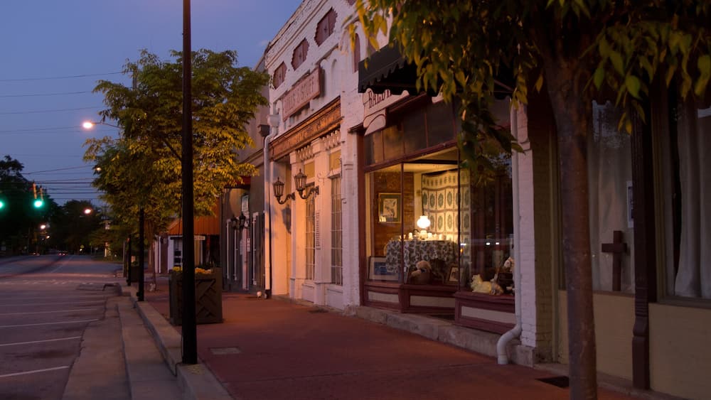 Dusk in the lovely small rural town of Social Circle, Georgia on a warm and clear night