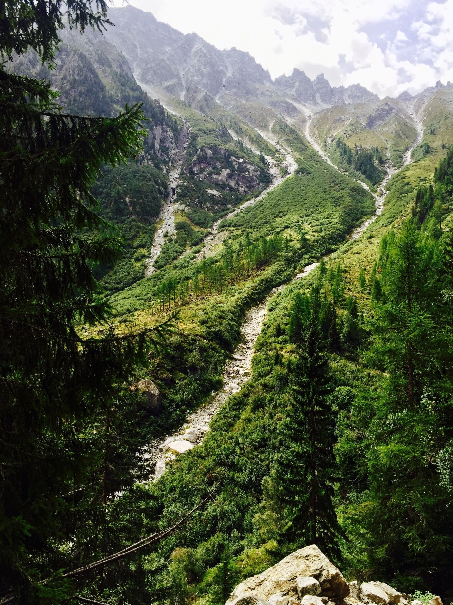 A mountainous landscape with a winding river, dense forests, and rocky terrain.