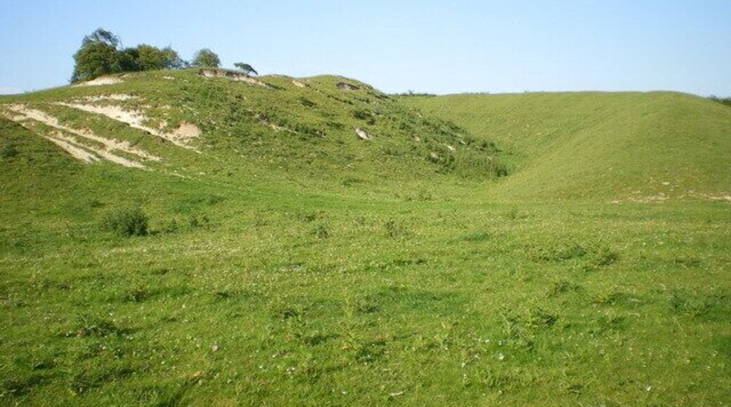 Southwest entrance to Warham Camp One of the entranceways to Warham Camp; it's thought that this is probably the original entrance, and others were excavated through the ramparts in the 1800s.