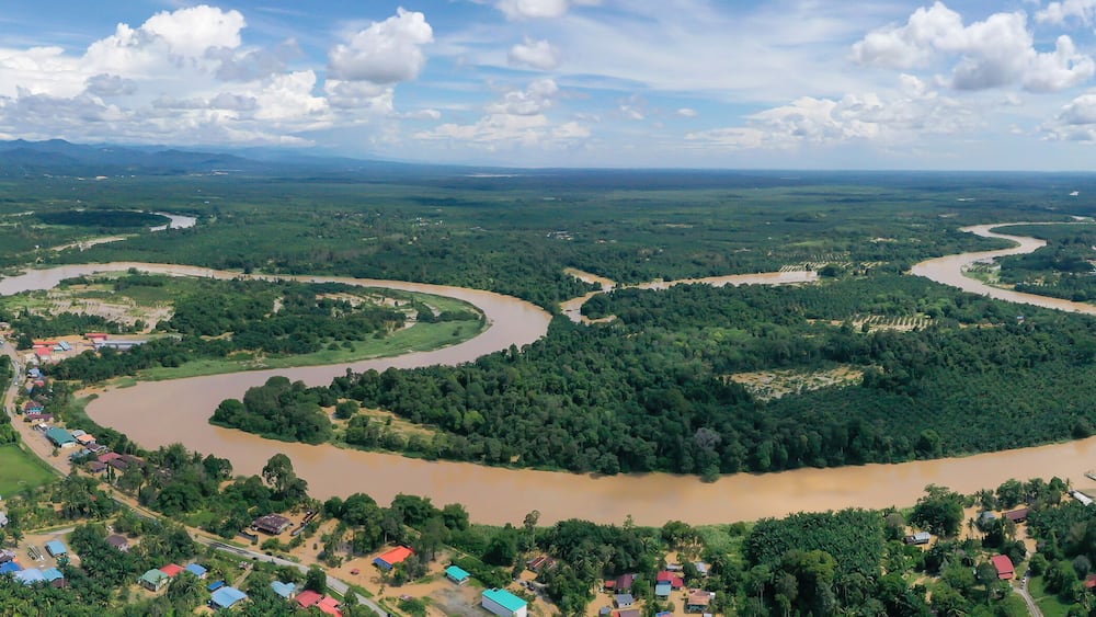 Aerial view of Padas River at Beaufort Sabah, Malaysia.