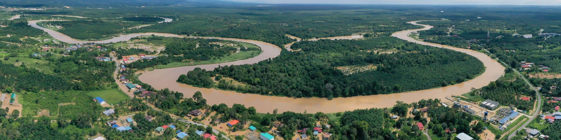 Aerial view of Padas River at Beaufort Sabah, Malaysia.
