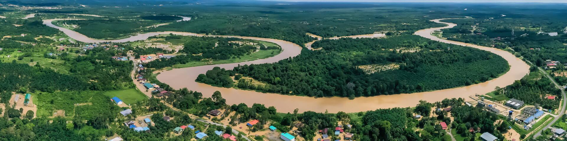 Aerial view of Padas River at Beaufort Sabah, Malaysia.