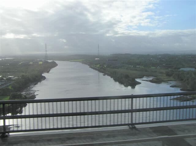 View from Erskine Bridge Looking south-east and taken from through the coach window, travelling at moderate speed.