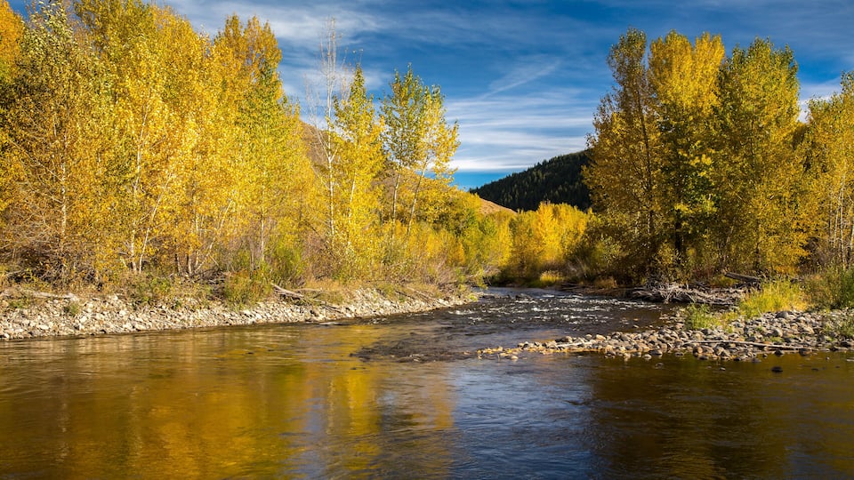 The Big Wood River near Ketchum, Idaho. It is a 137miles long and is a tributary of the Malad River, which in turn is tributary to the Snake River and Columbia River.