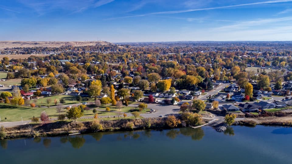 Aerial View of Payette Idaho and Snake River