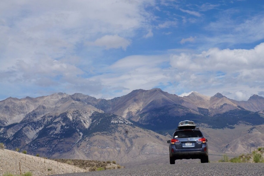 Miles from nowhere on one of the most beautiful roads in Idaho - somewhere halfway between Ketchum and McKay, ID on the beautiful Big Lost River. Borah Peak in the Lost Mountain Range looms big! #roadtrip