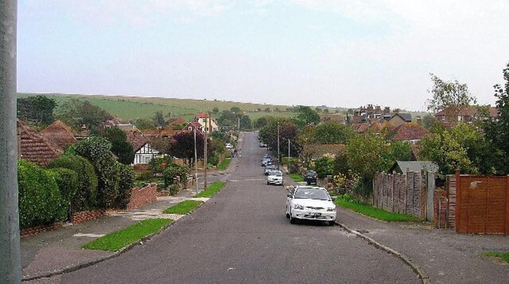 Court Ord Road, Rottingdean. Looking east towards its junction with Falmer Road (B2133). The square ends just beyond the ridge of the downs beyond.