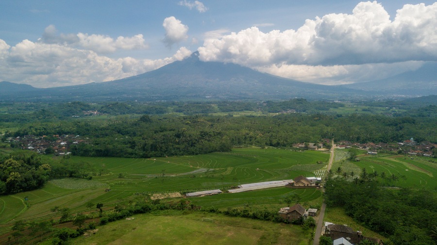 Aerial View, Mount Sindoro and the rural atmosphere in Temanggung Indonesia