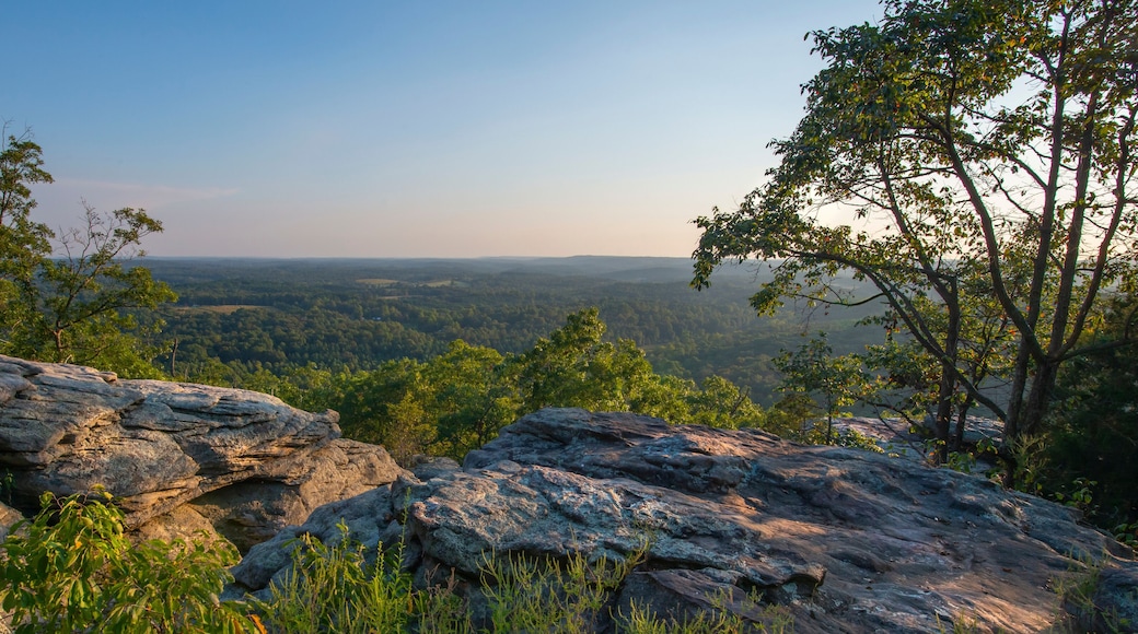 Shawnee national forest seen from a rocky precipice bathed in golden sunlight