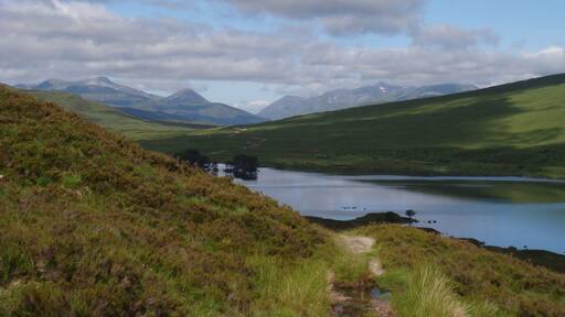 Looking down towards Loch Ossian and the West