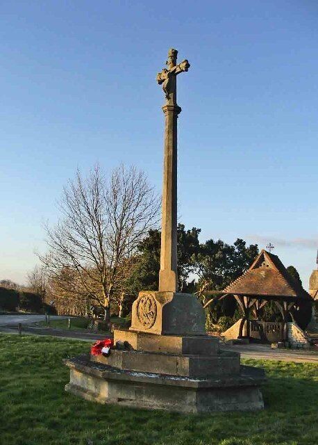 Bayford War Memorial, Bayford, Hertfordshire. Bayford War Memorial with lych gate to church in background