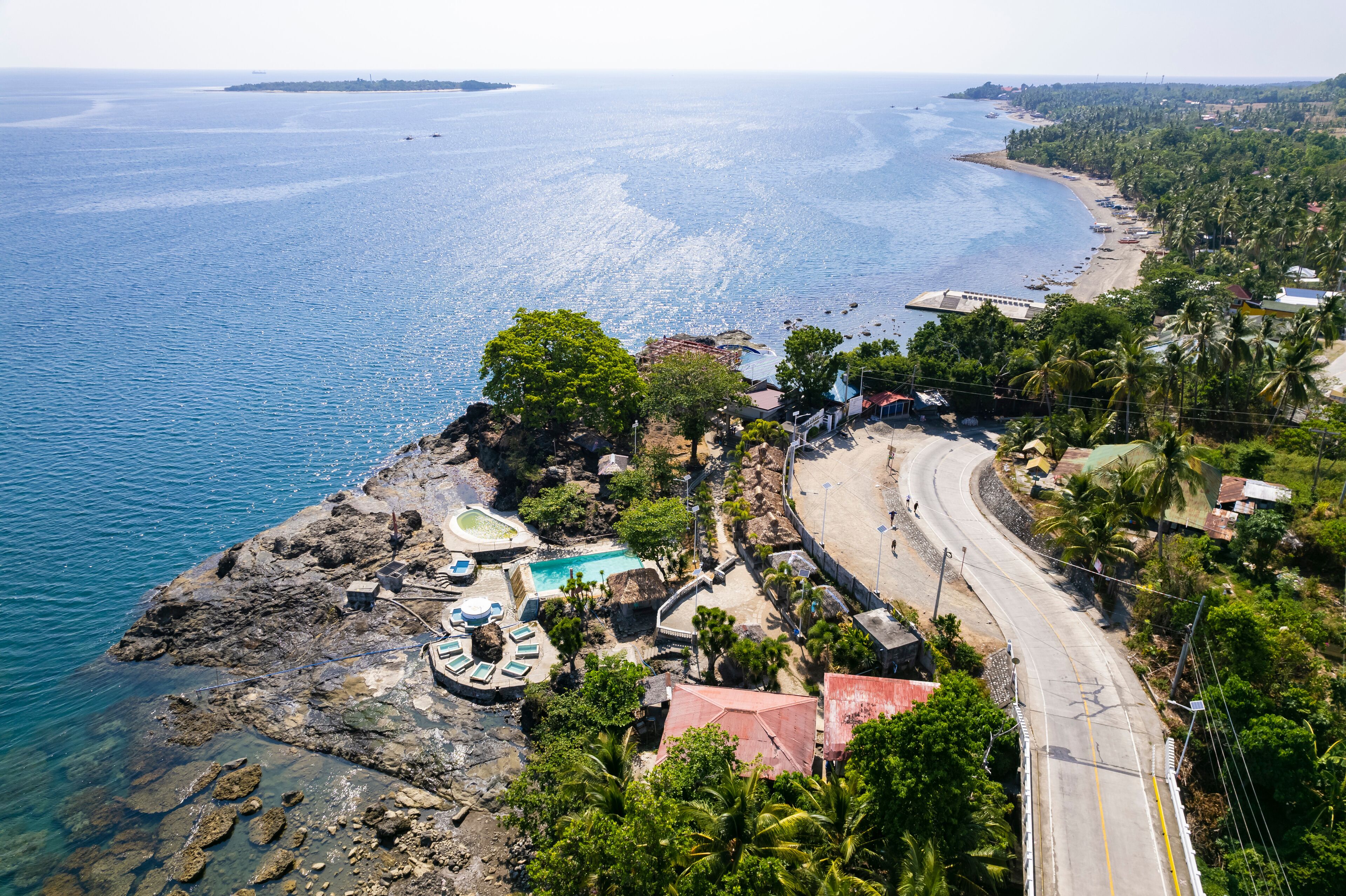 Aerial of Siraan Hot Spring and Health Resort along the coast of the town of Anini-y in Antique Province.
