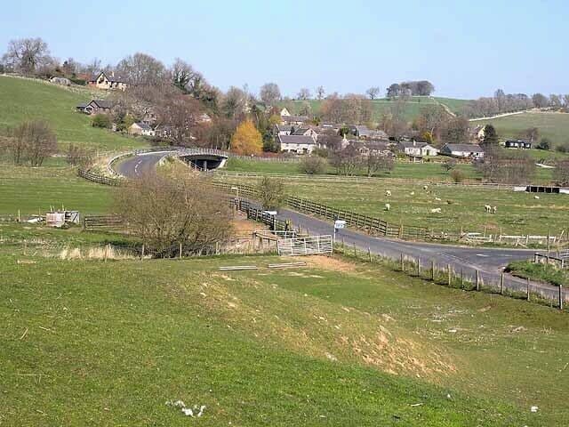 Sharperton village The bridge over the River Coquet can be seen in the middle distance.