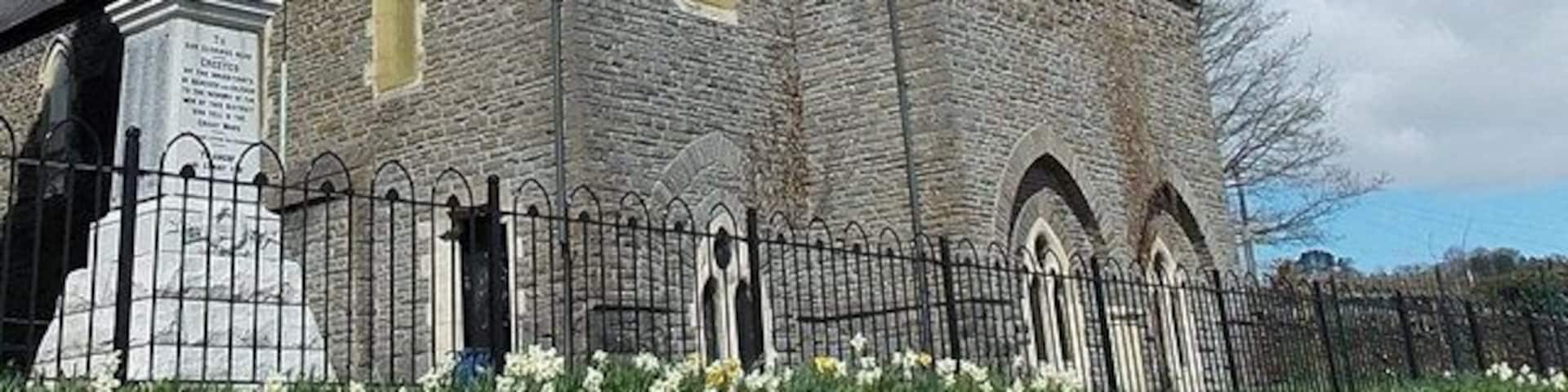 Bargoed War Memorial. Built by public subscription, Bargoed War Memorial was unveiled in Hanbury Square in June 1923. In the 1960s the War Memorial was moved to Bargoed Park. It has been in its present location, in the grounds of St Gwladys Church, since November 2007.