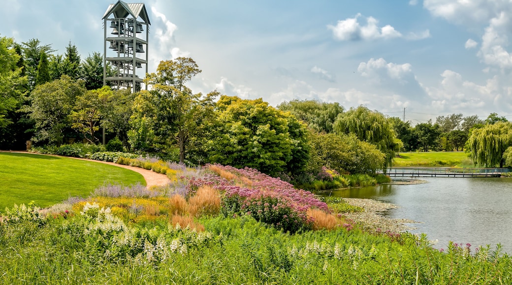 Evening Island with Carillon Bell Tower at Chicago Botanic Garden, Glencoe, Illinois, USA
