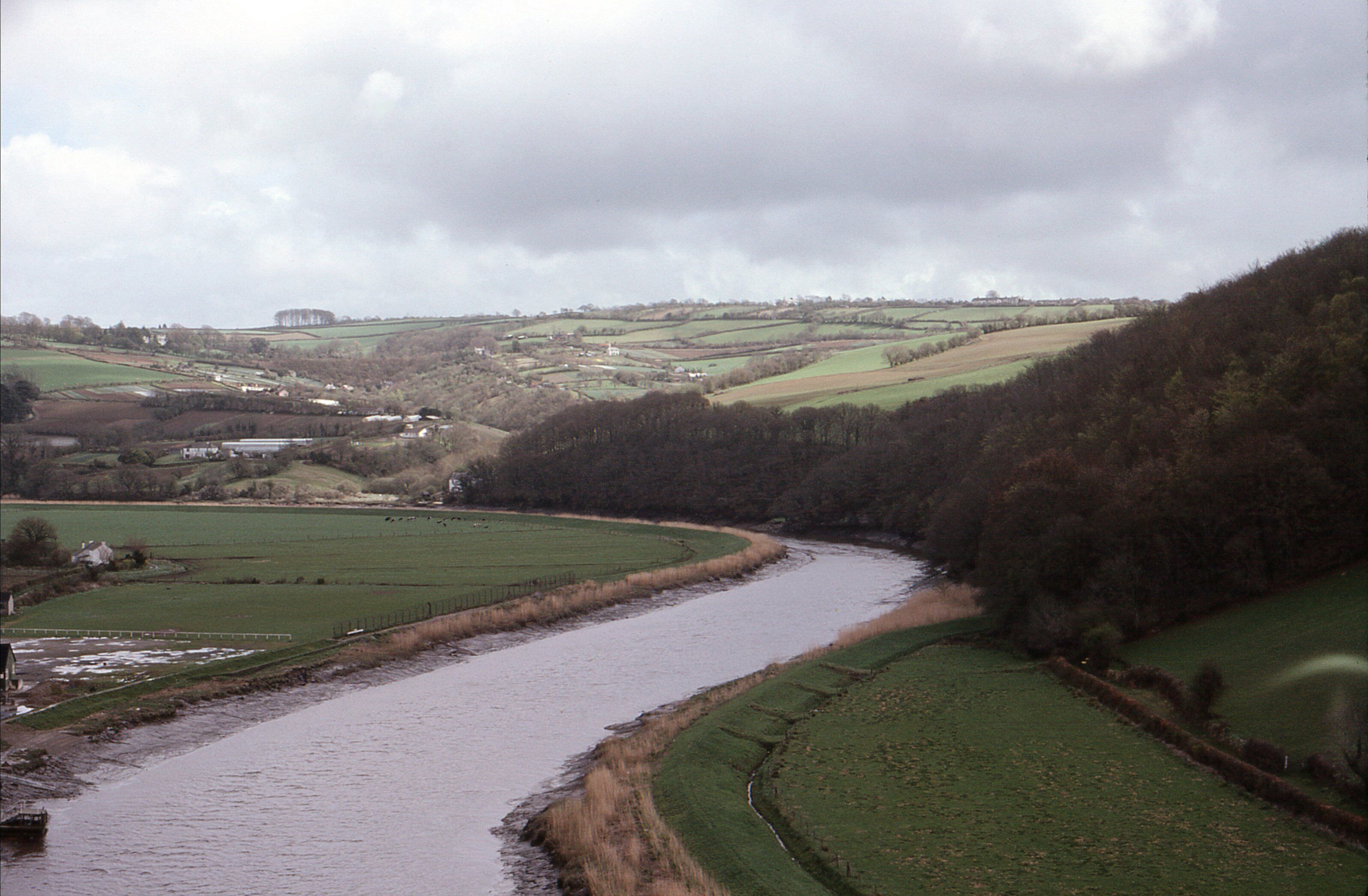 The arrival by train at Calstock in Cornwall over the viaduct in 1979. River Tamar. Camera: Olympus OM1 35mm SLR.