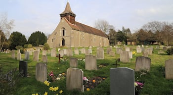 St Thomas' parish church and churchyard, Upshire, Essex, England, seen from the southwest