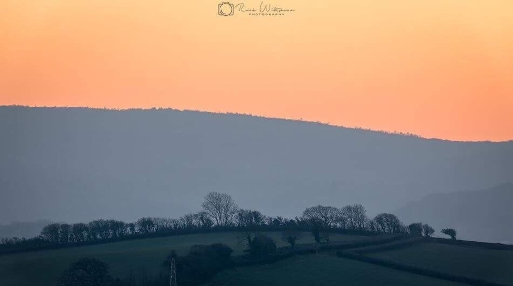 Misty sunset over the Quantock Hills in Somerset