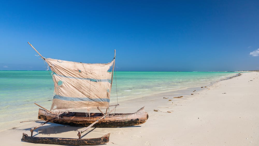 Lakana boat on the beach in Mamirano bay, madagascar