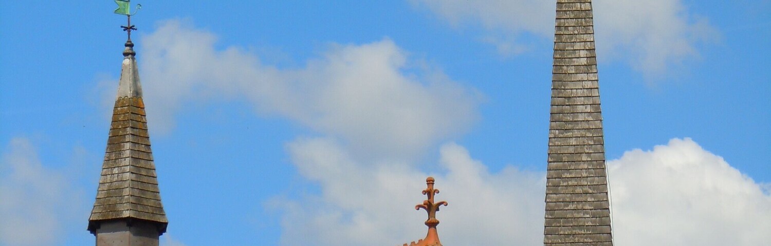 Wonersh United Reformed Church, Kings Road, Wonersh, Borough of Waverley, Surrey, England. This view shows the fleches on the roof.