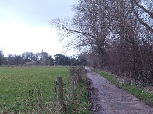 Track off Oak Road The spire of Down Ampney church in the centre of the landscape of Ralph Vaughan-Williams'childhood.