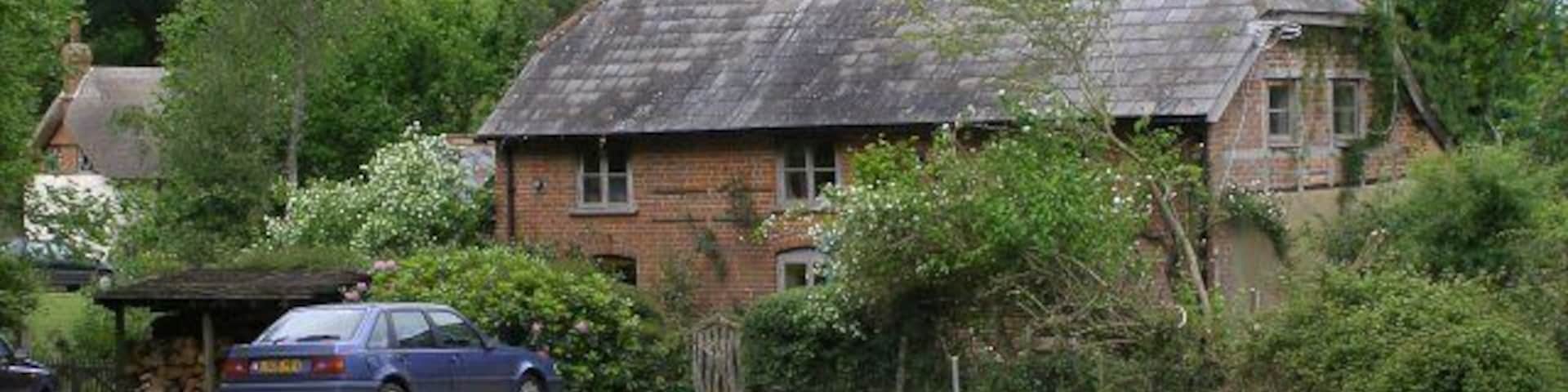 Cove Cottage, Dazel Corner, New Forest Looking from the road towards Cove Cottage, west of Dazel Farm. On the left, behind the trees, is Foresters Cottage.