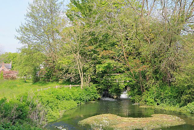 Weir on River Meon at Exton Seen from the garden opposite The Shoe pub.