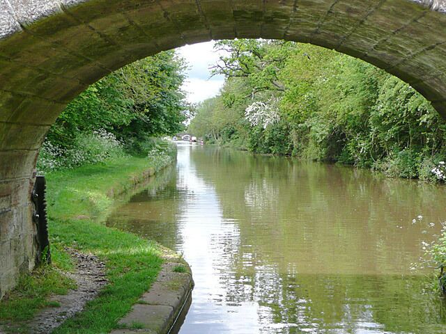 Shropshire Union Canal near Cheswardine, Shropshire Under Westcottmill Bridge on the Shropshire Union Canal. The bridge is purely for farmers' access and a public footpath from the double bend on Westcott Lane on the left to Cheswardine on the right (1200 metres) where the Red Lion pub with its own brewery can be found. N.B. The footpath no longer goes through Westcott Mill Farm, but instead follows the concrete road adjacent to the canal.