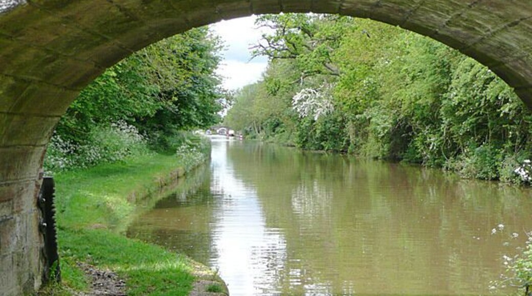 Shropshire Union Canal near Cheswardine, Shropshire Under Westcottmill Bridge on the Shropshire Union Canal. The bridge is purely for farmers' access and a public footpath from the double bend on Westcott Lane on the left to Cheswardine on the right (1200 metres) where the Red Lion pub with its own brewery can be found. N.B. The footpath no longer goes through Westcott Mill Farm, but instead follows the concrete road adjacent to the canal.