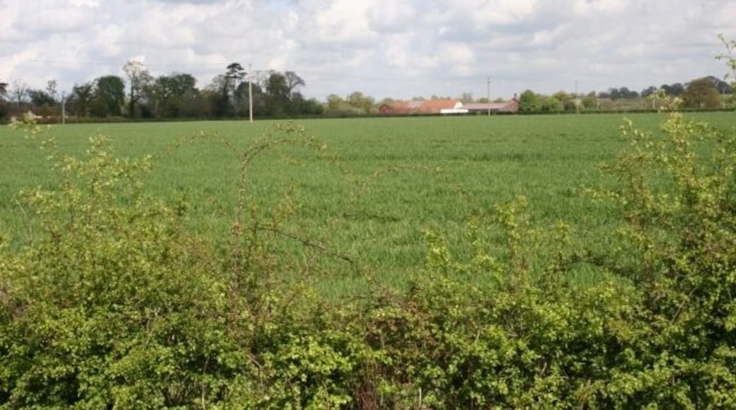 Poundgreen. Looking towards Poundgreen Farm from near the road junction in the southwest of the square. Much of the square is farmland.