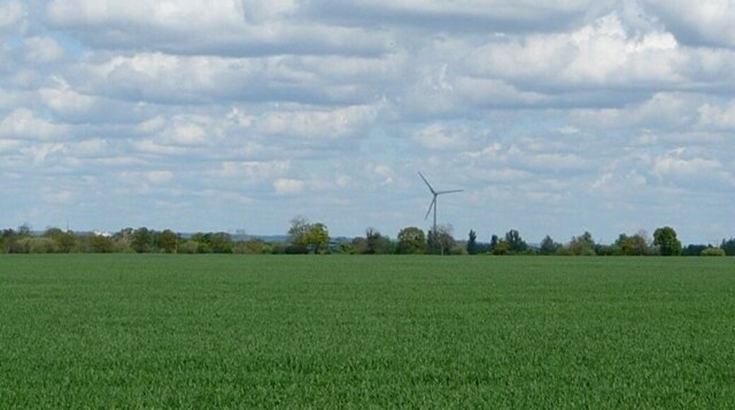 Farmland at Grazeley Most of the square to the west of the A33 (unseen on the right) is one large arable field. This is looking north from the footpath within the field. The area is dominated by the Green Park wind turbine in SU7069