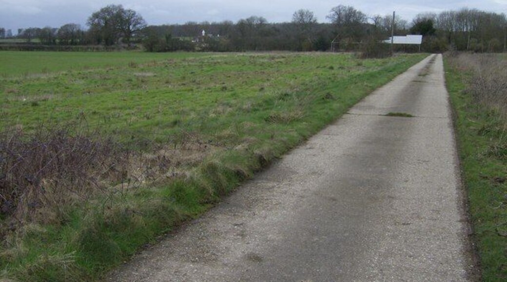 Trench Green Concrete farm road and rough pasture make for an unexciting place. The buildings on the north-east side of the farm road on the 1:25K map are no longer there.