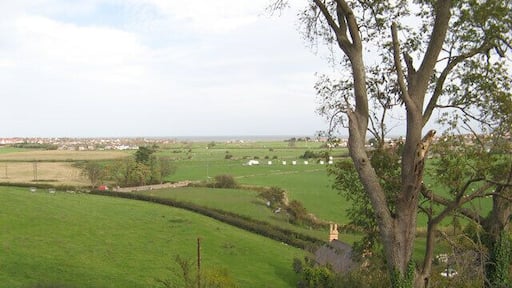 Fields, Afon Ganol The road to Bryn Pydew climbs steeply away from Cystennin Road and the low-lying fields by the Afon Ganol which can be seen winding towards the bridge for Dinarth Hall. Ironically the Afon Ganol now flows to Glan Conwy SH8076, the exact reverse of the flow of the Afon Conwy which came through the Mochdre gap in late-glacial times when its route to the sea was blocked by ice.