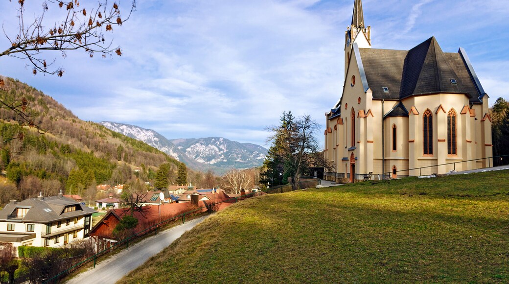 Parish сhurch of Santa Paul on the hill in the alpine village Prein an der Rax. Austria