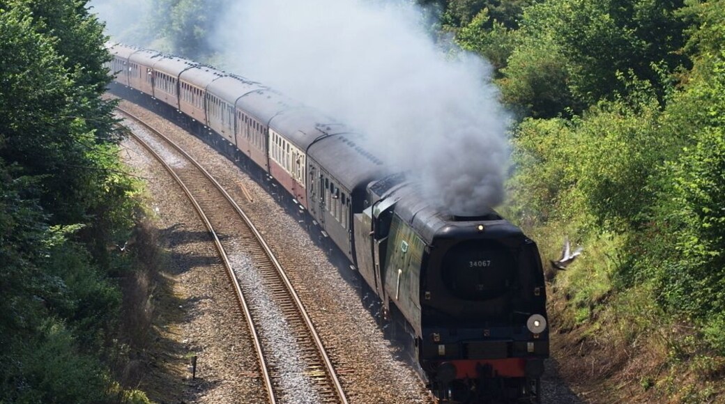 Battle of Britain class Bulleid Pacific, on a mainline steam excursion, near Gomshall.