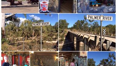 Throwback to May, 2014 when stopped at the Palmer River in northern Queensland. The Palmer River lies almost directly west and inland to Cape Tribulation. The river flooded in the aftermath of a severe cyclone in late March. Water flowed over the bridge and debris was visible the bridge and along the river banks.
One can stay overnight at the Palmer River Roadhouse and there is a range of accomodation available to suit most travellers. An interesting place to stop for an hour or longer!