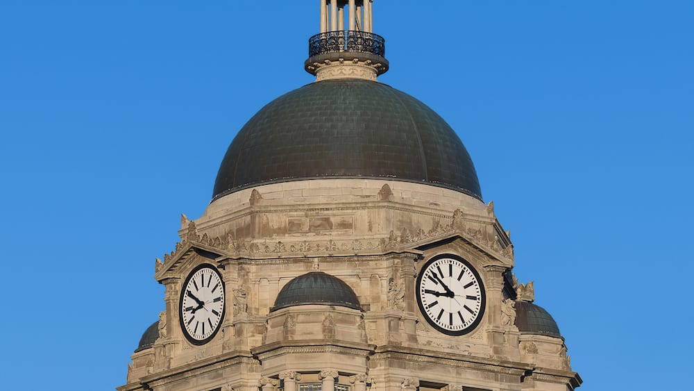 Clock tower of the Allen County Courthouse in Fort Wayne, Indiana
