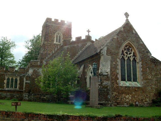St. John the Baptist, Eversholt. One of the many chocolate-brown churches in this part of Bedfordshire. The blue shape in the foreground is not an apparition of the Holy Grail, but more prosaically lens glare ! More information about Eversholt and its church here http://www.british-history.ac.uk/report.asp?compid=42449