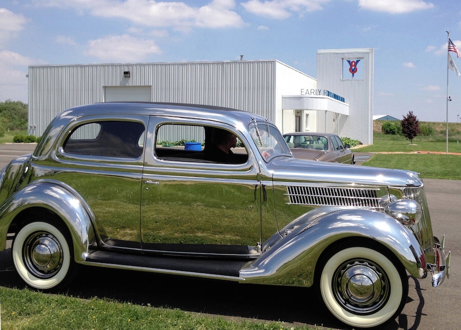 Saw this at the Early Ford V-8 Museum in Auburn, IN! This beautiful Stainless Steel 1936 Ford Tudor Deluxe Touring Sedan is one of six cars made for the Allegheny Ludlum Steel Company by the Ford Motor Company at the end of the 1936 production. Each of the six cars were driven over 200,000 miles and retired in 1946. This is the only one of the four remaining 1936 Ford stainless steel cars that has been restored and is in private hands. It is on display at the museum for a limited time and is an awesome site!