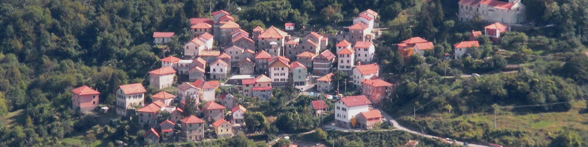 View of the village of Frassinello (Valbrevenna, province of Genoa, Italy)